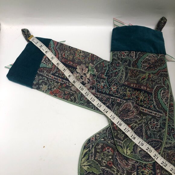 VTG 2 Piece Tapestry Traditional Christmas Stockings Gold Jingle Bell Detail - Picture 8 of 10